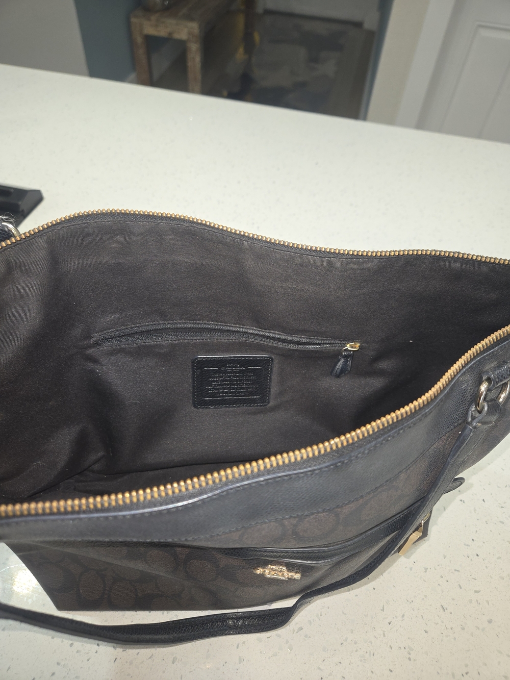 Coach Brown Signature Tote with Black Straps - Picture 6 of 8